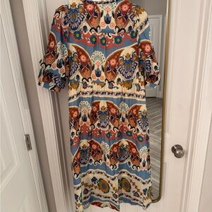 Umgee Orange and Blue Puff Sleeve Midi Sundress